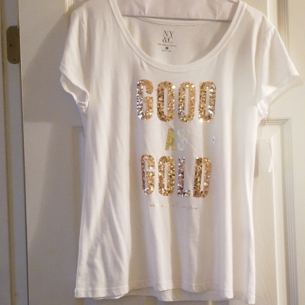 New York & Company  White tee/gold sequins.